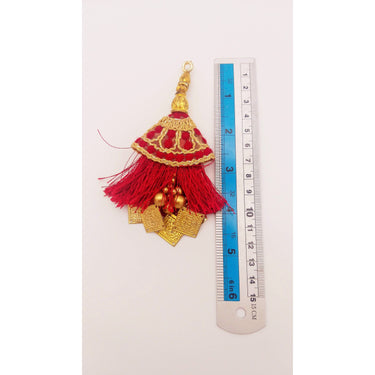 Maroon Tassels With Gold Beads, Beaded Tassels With Maroon and Gold Embroidery, Traditional Indian Latkan